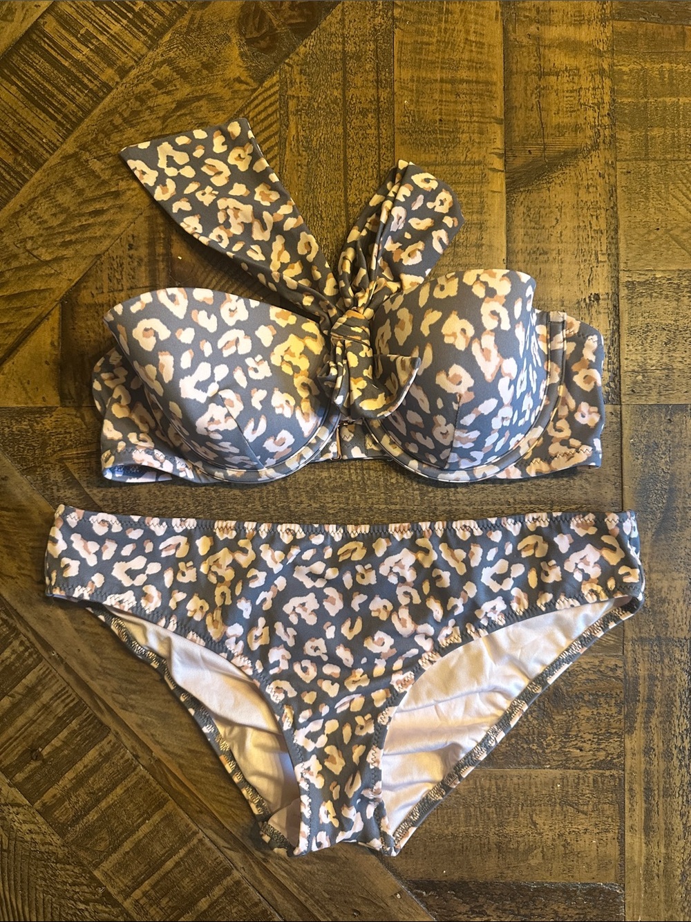 Shade & Shore Gray Leopard Print Bikini Set